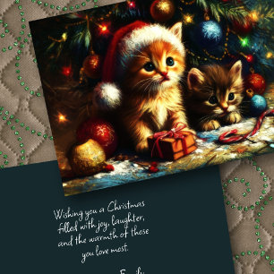 Hard Pastel Drawing Christmas Two Kittens Card