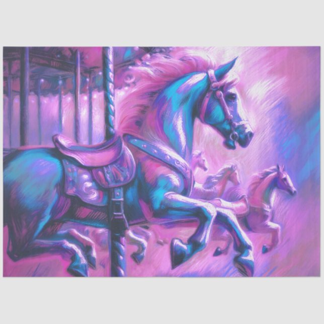 Hard Pastel Drawing Cool Tones Carousel Horse Tissue Paper (Front)