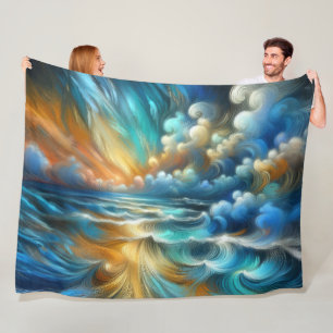 Hard Pastel Drawing Crashing Waves Fleece Blanket