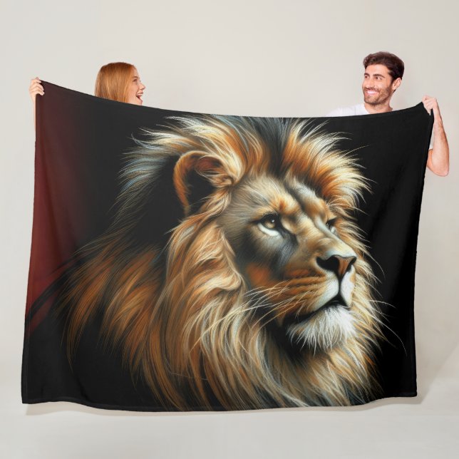 Hard Pastel Drawing Lion Fleece Blanket (In Situ)