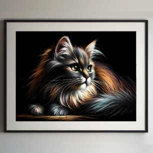 Hard Pastel Drawing Long-Haired Cat Poster