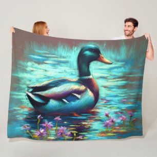 Hard Pastel Drawing Mallard Duck Fleece Blanket