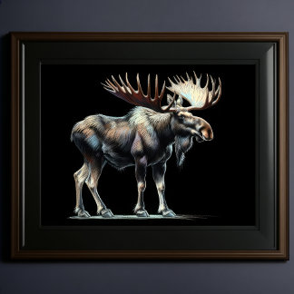 Hard Pastel Drawing Moose Poster