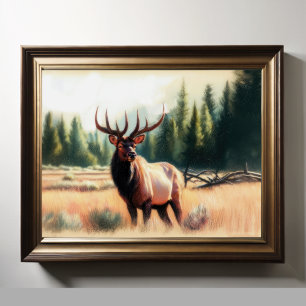 Hard Pastel Drawing Painting of an Elk Poster