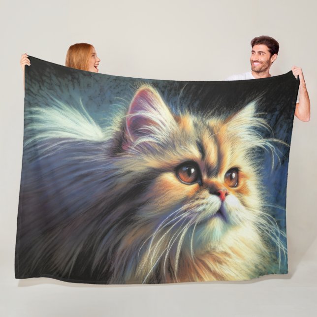 Hard Pastel Drawing Persian Cat Fleece Blanket (In Situ)