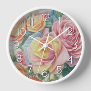 Hard Pastel Drawing Roses Clock