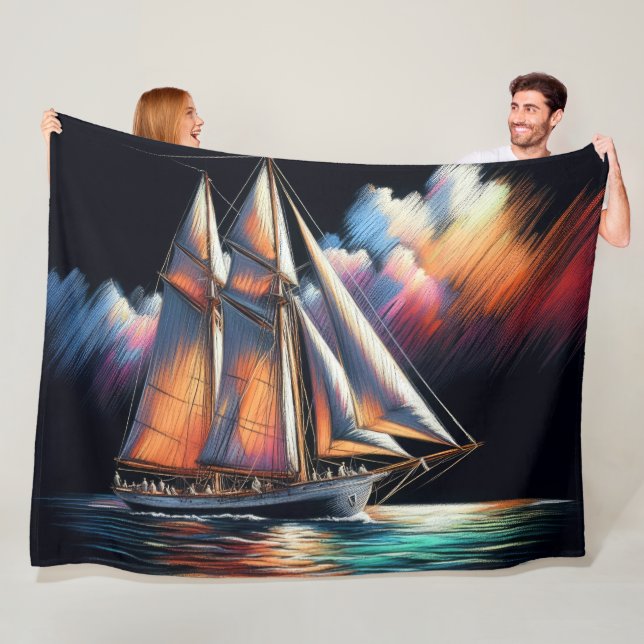 Hard Pastel Drawing Sailboat Fleece Blanket (In Situ)