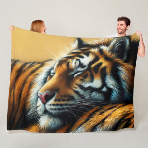 Hard Pastel Drawing Sleeping Tiger Fleece Blanket