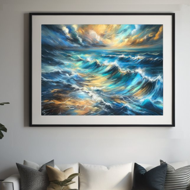 Hard Pastel Drawing Stormy Waves Poster (Creator Uploaded)