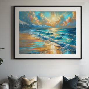 Hard Pastel Drawing Waves on a Beach II Poster