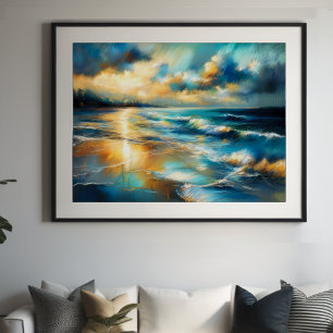 Hard Pastel Drawing Waves on a Beach V Poster
