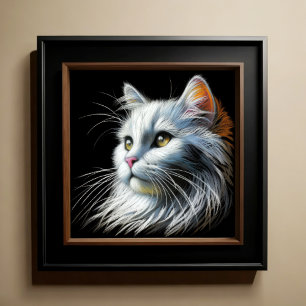 Hard Pastel Drawing White Cat Poster