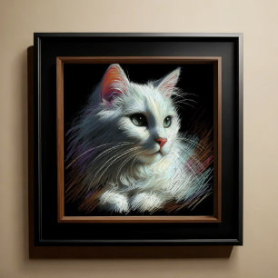 Hard Pastel Drawing White Cat Poster
