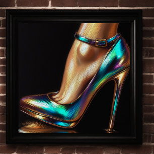 Hard Pastel Drawing Woman's Foot Iridescent Heel Poster