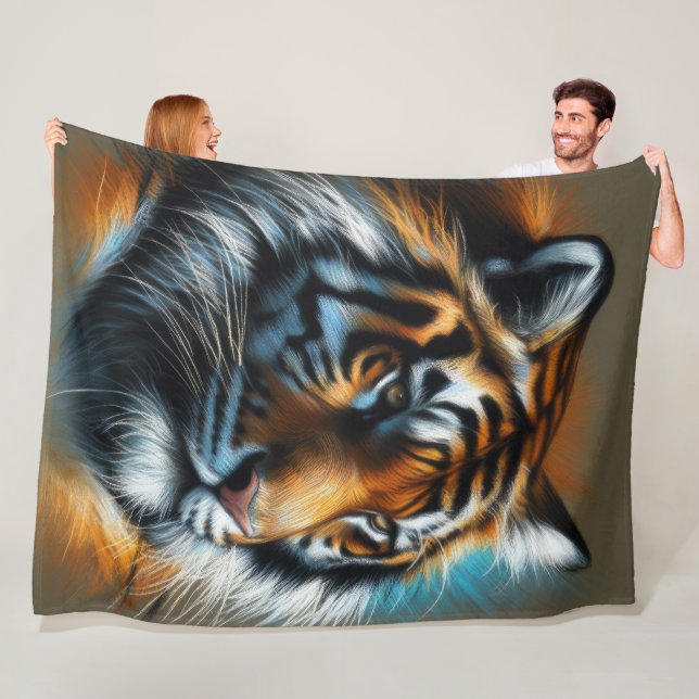 Hard Pastel Tiger on Tan Fleece Blanket (In Situ)