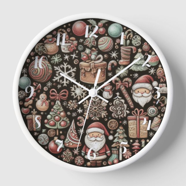 Hard Pastels Drawing Christmas Motifs Clock (Front)