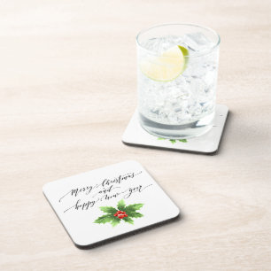 Hard Plastic Coaster Set-Christmas Holly