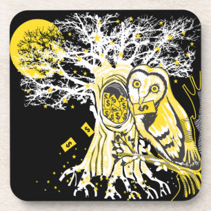 Hard Plastic Coaster – Urban Tree Owl & Wealth