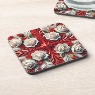 Hard plastic coaster with English Roses Design