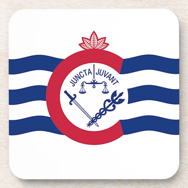 Hard plastic coaster with flag of Cincinnati, USA (Front)