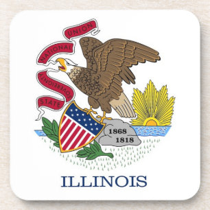 Hard plastic coaster with flag of Illinois, USA