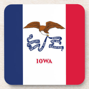 Hard plastic coaster with flag of Iowa, USA