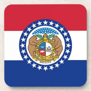 Hard plastic coaster with flag of Missouri
