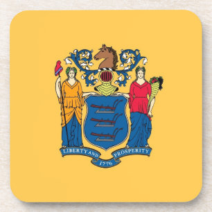 Hard plastic coaster with flag of New Jersey