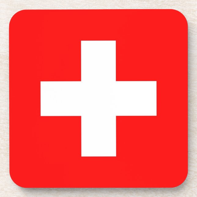 Hard plastic coaster with flag of Switzerland (Front)