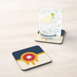 Hard plastic coaster with flag of Tulsa, Oklahoma