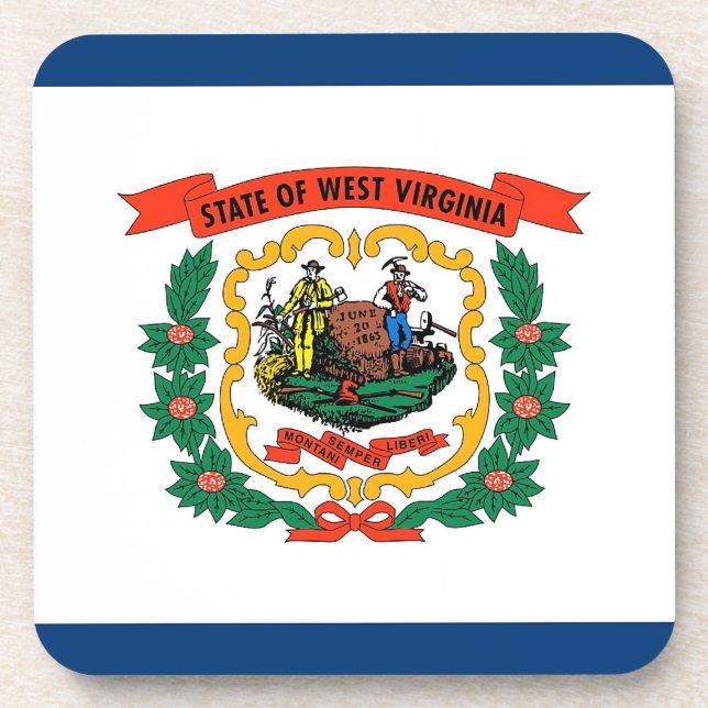 Hard plastic coaster with flag of West Virginia (Front)