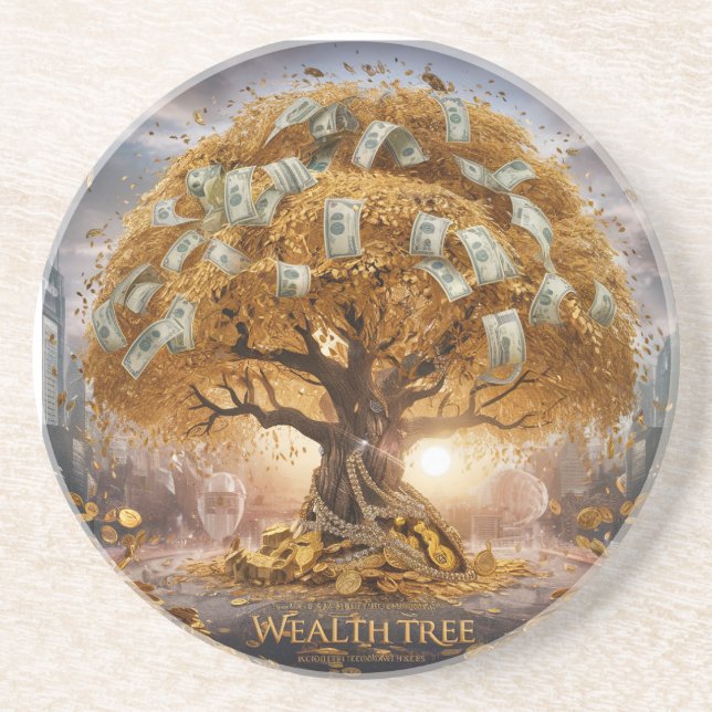 Hard plastic \Wealth Tree – Golden Money Tree Coaster (Front)