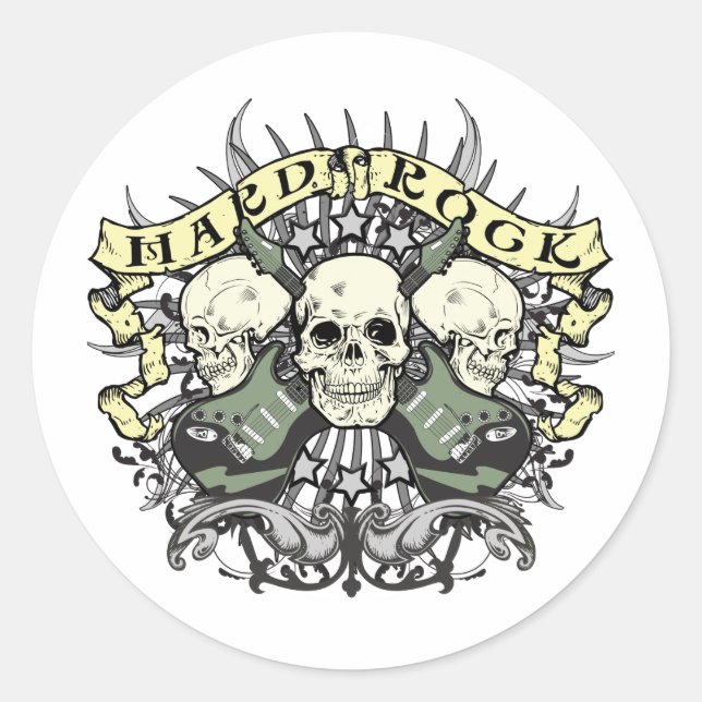 Hard Rock Skull and Guitars Classic Round Sticker (Front)