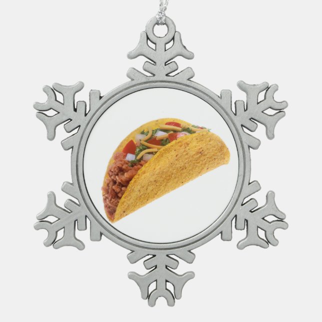 Hard Shell Taco Snowflake Pewter Christmas Ornament (Front)