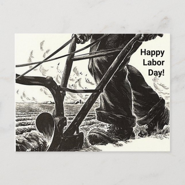 Hard Work Ploughing field Happy Labour Day worker Holiday Postcard (Front)