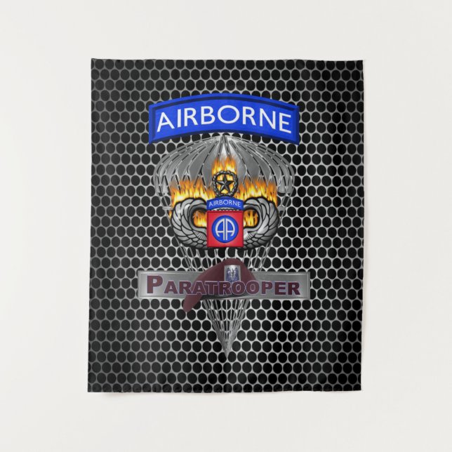Hardcore 82nd Airborne Division Silver Chute Tapestry (Front)
