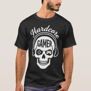 Hardcore Gamer T-Shirt - Neon Retro E-Sports Skull