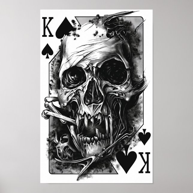 Hardcore King Playing Card Black and White Poster" Poster (Front)