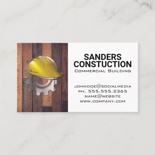 Hardhat Gear Logo | Wooden Boards Business Card (Front)