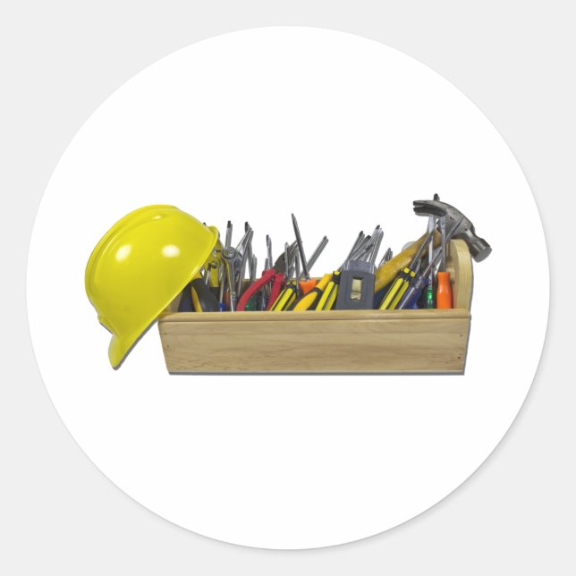 HardHatLongWoodenToolbox091711 Classic Round Sticker (Front)