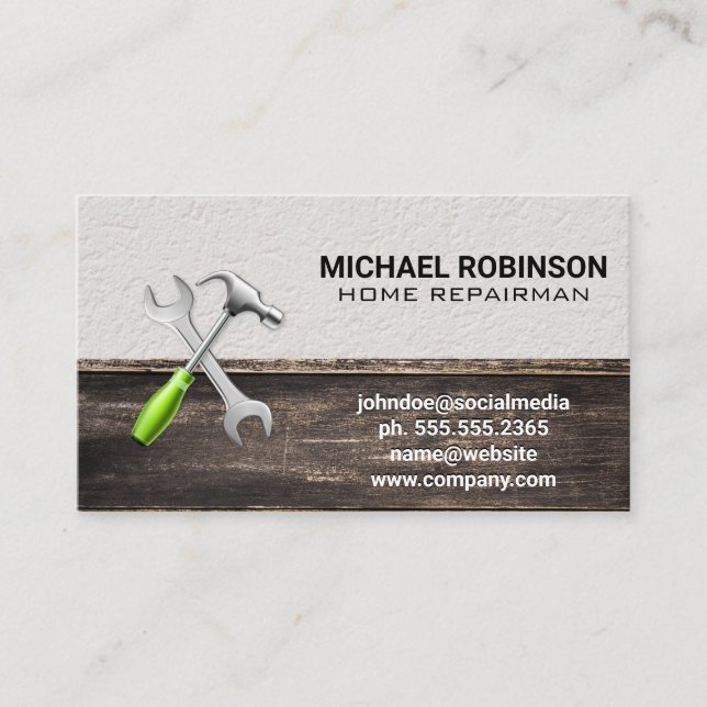 Hardware Building Carpentry Tools Wood Business Card (Front)