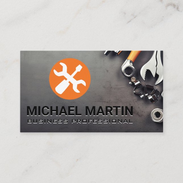 Hardware Hand Tools on Table Business Card (Front)