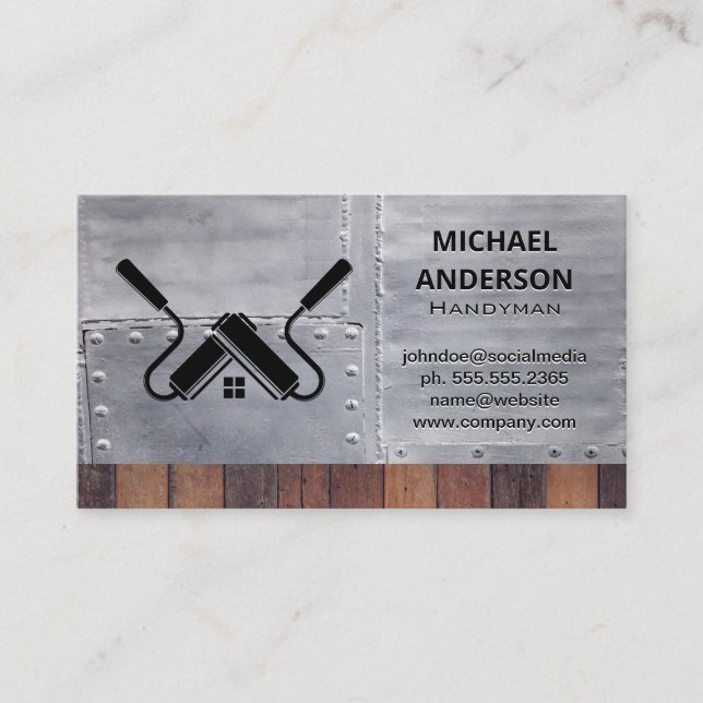 Hardware Tools | Construction Builder | Wood Metal Business Card (Front)
