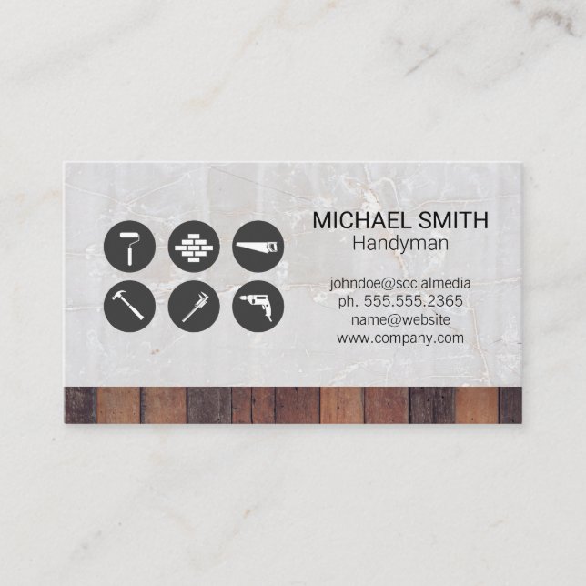 Hardware Tools | Construction | Marble and Wood Business Card (Front)