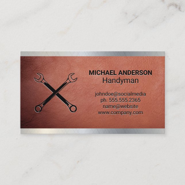 Hardware Tools | Construction | Metal Leather Business Card (Front)