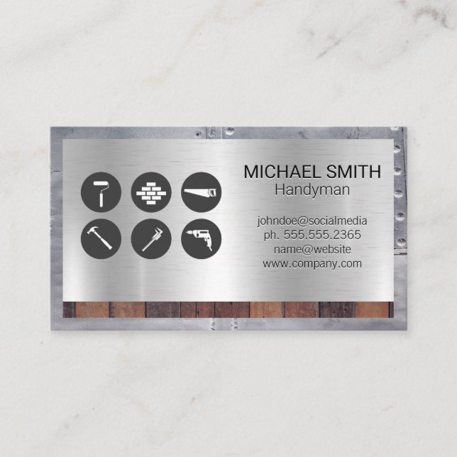 Hardware Tools | Construction | Wood Metal Rivets Business Card (Front)