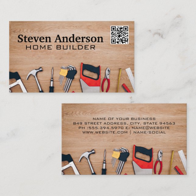 Hardware Tools on Table | QR Code Business Card (Front/Back)