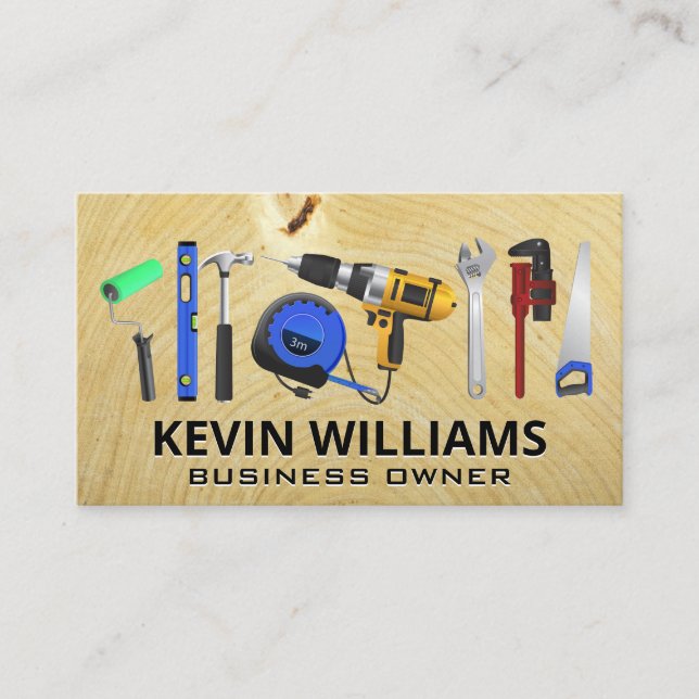Hardware Tools | Wood Grain  Business Card (Front)
