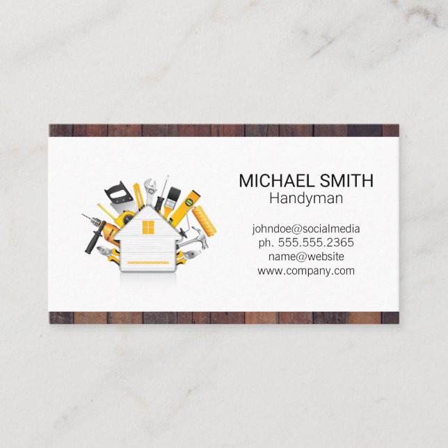 Hardware Tools | Wooden BoardConstruction Builder  Business Card (Front)