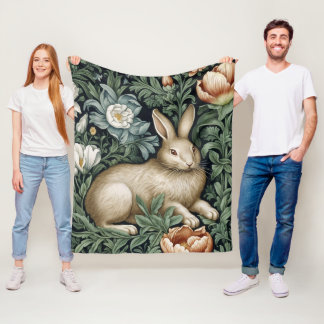 Hare and flowers in the garden art nouveau style fleece blanket